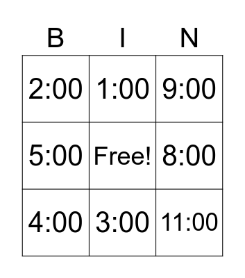 Tell Time! Bingo Card