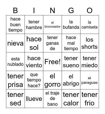 Spanish Phrases Bingo Card