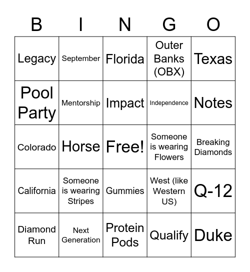 DTU Summer Conference Friday Night Bingo Card