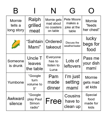 Dinner in Shelter Bingo Card