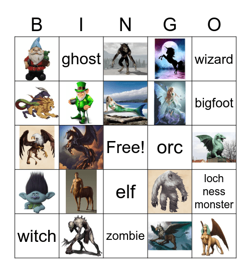 Mythical Creatures Bingo Card