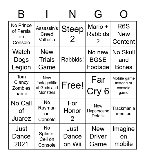 Ubisoft Bingo! Bingo Card