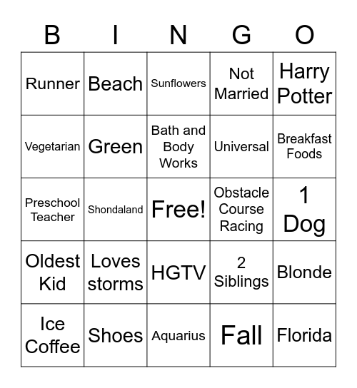 Anna's Bingo Card