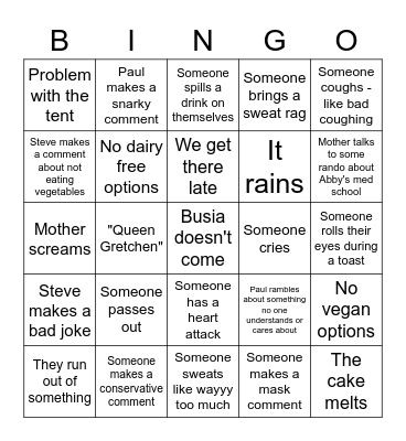 Nickolas' Wedding Bingo Card