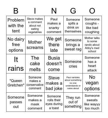 Nicholas' Wedding Bingo Card