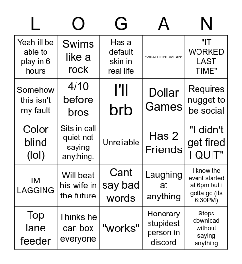 Logan Bingo Card