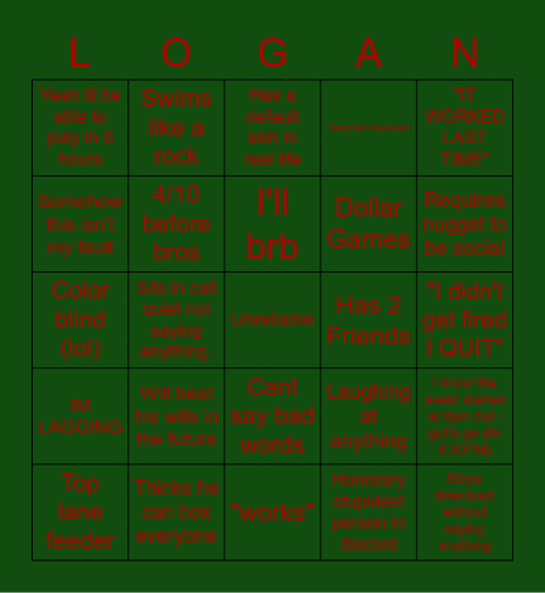 Logan Bingo Card