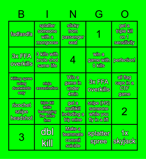 Halo Bingo Challenge test Bingo Card