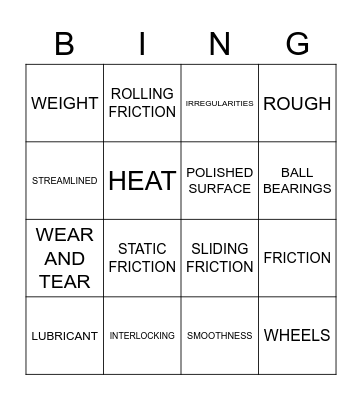 FRICTION Bingo Card