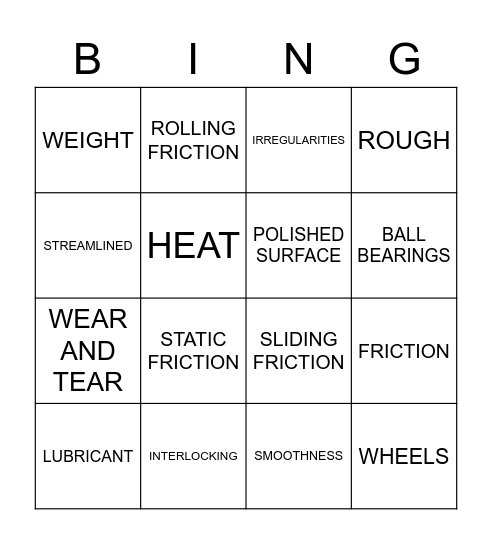 FRICTION Bingo Card