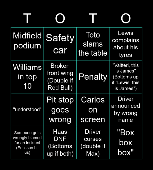 Silver Arrows Squad Styrian GP Bingo Card