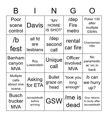 LSFD Bingo Card