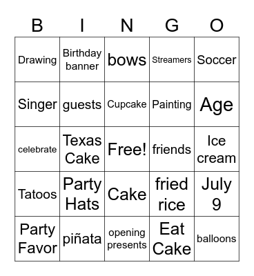 Birthday Bingo Card