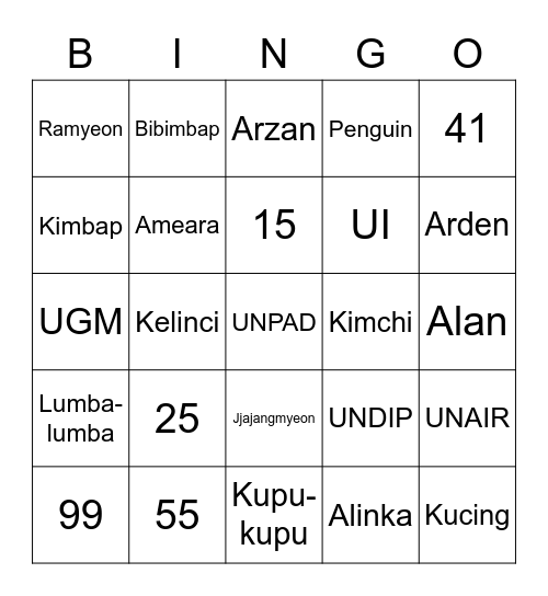 Punya Liana Bingo Card