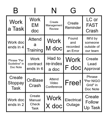 WORKDAY BINGO Card
