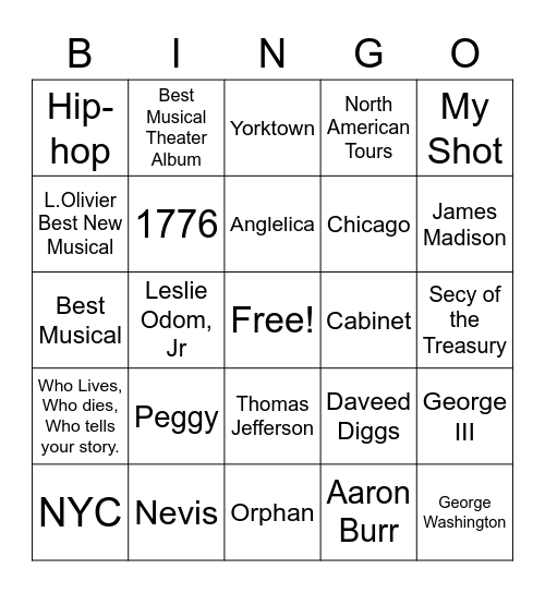 Hamilton Bingo Card