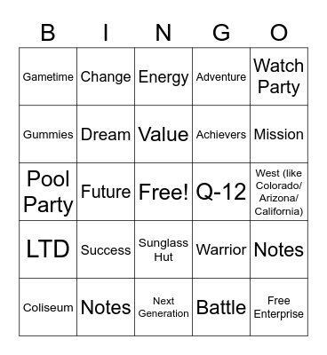 DTU Summer Conference Saturday Morning Bingo Card