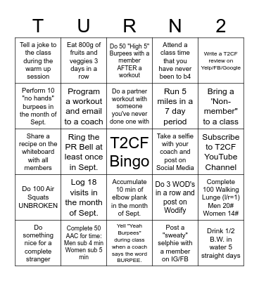 September Bingo Challange Bingo Card