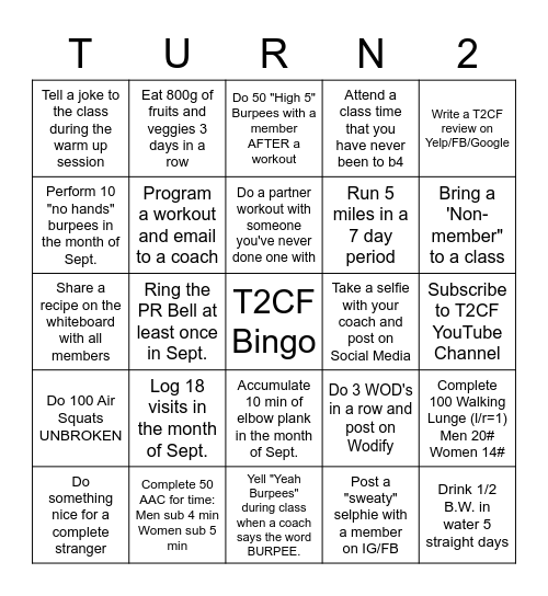 September Bingo Challange Bingo Card
