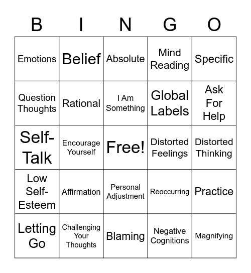 SELF-TALK Bingo Card