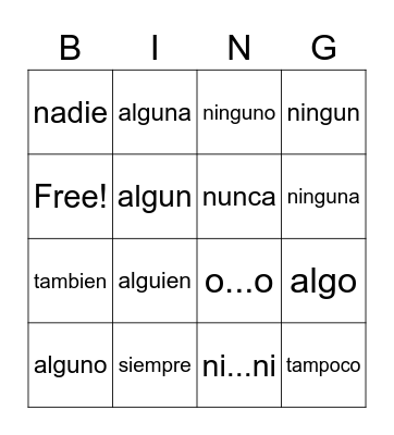 Spanish Bingo Card
