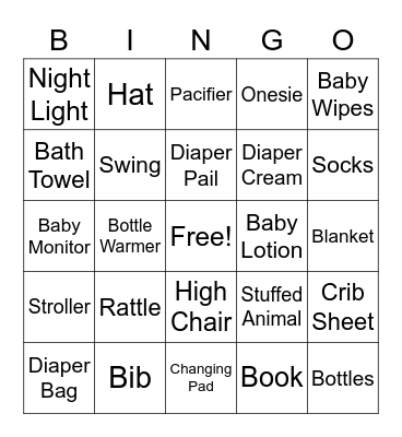 Baby Shower Bingo Card