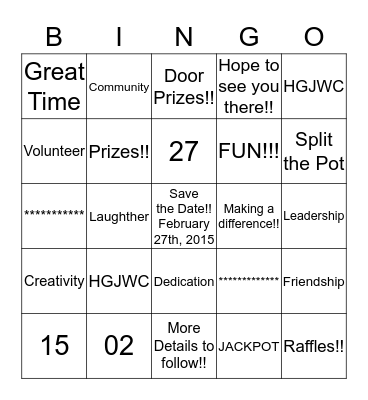 HGJWC BINGO FOR BOOKS Bingo Card