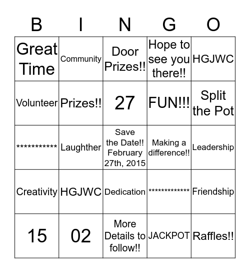 HGJWC BINGO FOR BOOKS Bingo Card