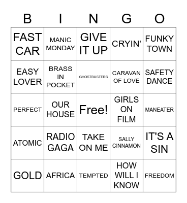 Songs Bingo Card