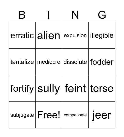 Unit 2 Vocabulary 9th  Bingo Card