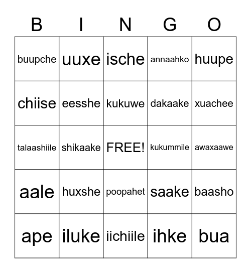 Multilingual Bingo Card