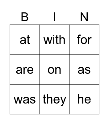 Sight Words , Sight Words BINGO  Bingo Card