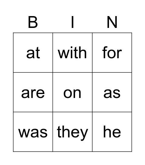 Sight Words , Sight Words BINGO  Bingo Card