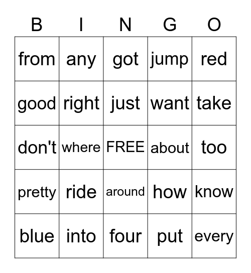 SIGHT WORD BINGO # 4 Bingo Card