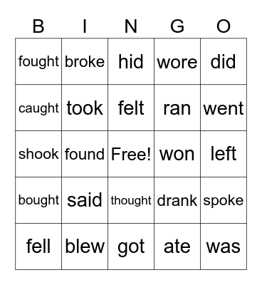 Sight Words Bingo Card