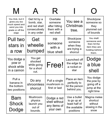 Mario kart Bingo Card