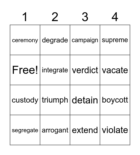 Lesson 2- Vocab, Vocabulary Bingo Lesson 2 Bingo Card