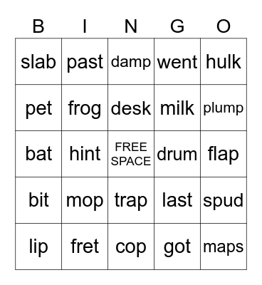Short Vowels Bingo Card