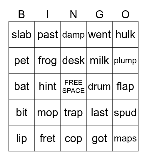 Short Vowels Bingo Card