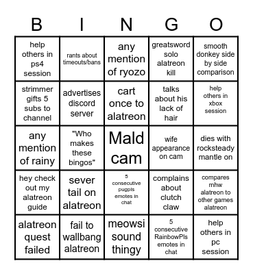 July 11th 2020 Bingo Card