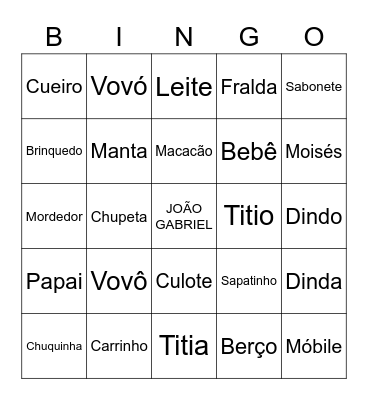 Portuguese Baby Shower Bingo Card