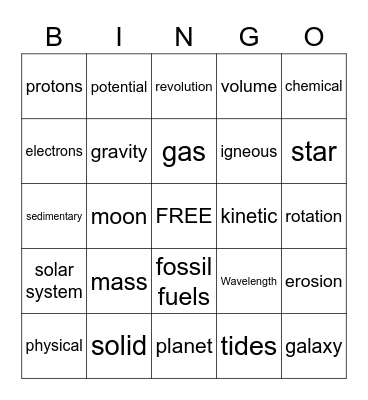 Art and Solar System Bingo Card