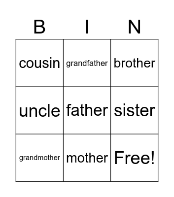 Family Bingo Card