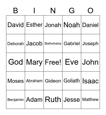 Bible Characters Bingo Card