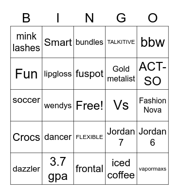 Ahrianna Bingo Card