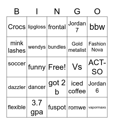 Ahrianna Bingo Card