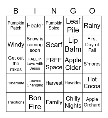 Fall in Love with Jesus Bingo Card