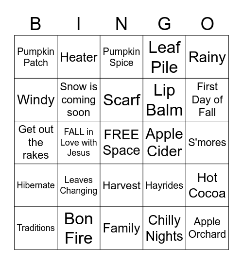 Fall in Love with Jesus Bingo Card