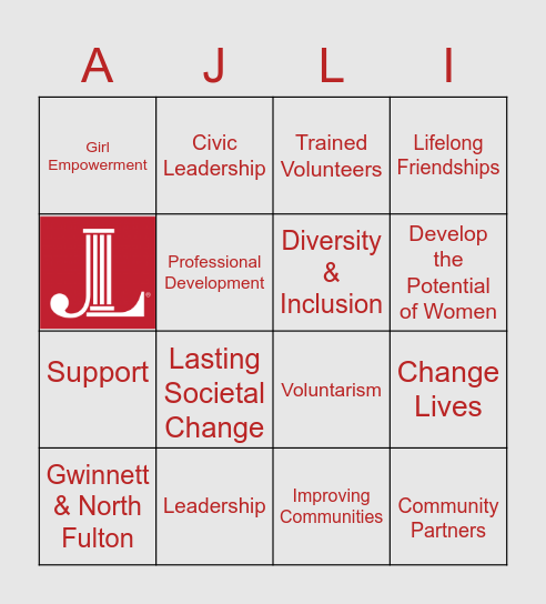 Junior League of Gwinnett & North Fulton Bingo Card