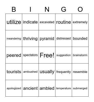 Vocabulary Bingo Card